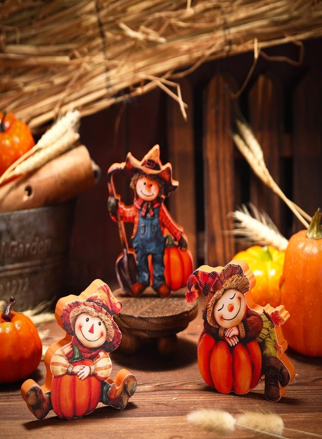 DoubleFill مجموعة دبل فيل من 3 قطع من تماثيل الخريف لتزيين المنزل، فزاعة حصاد مع قرع، تماثيل خشبية، زينة فزاعة خشبية لعيد الشكر، زينة منزلية ومكتبية وحفلات، هدايا - Image 3